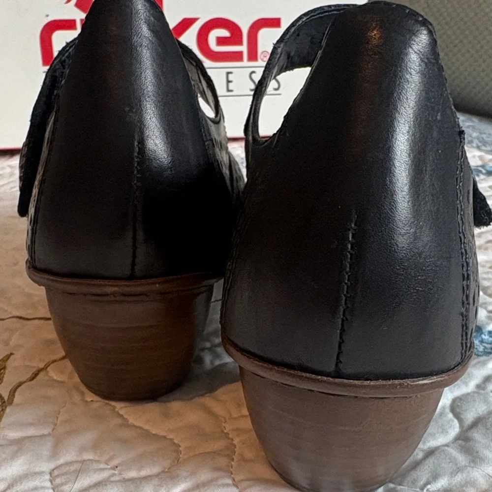 Rieker Mirjam Black Lazer-Cut Mary Jane Heeled Shoes Size 39 - Picture 7 of 16